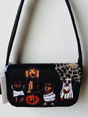 Halloween Dogs! Viral New Release Black Beaded Shoulder Bag
